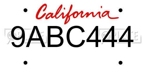 9ABC444 California License Plate