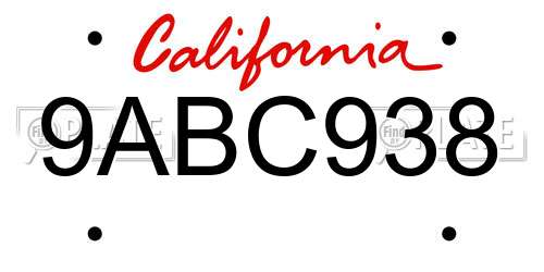 9ABC938 California License Plate