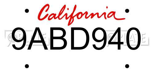 9ABD940 California License Plate