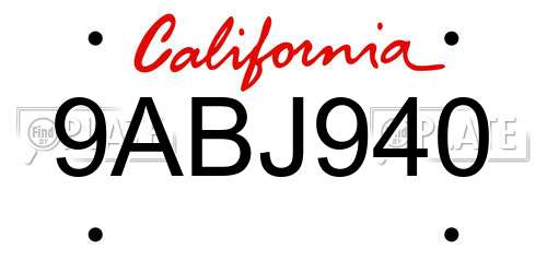 9ABJ940 California License Plate