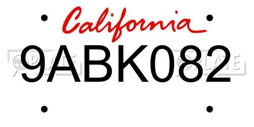 9ABK082 California License Plate