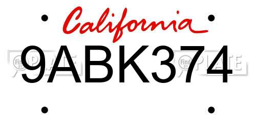 9ABK374 California License Plate