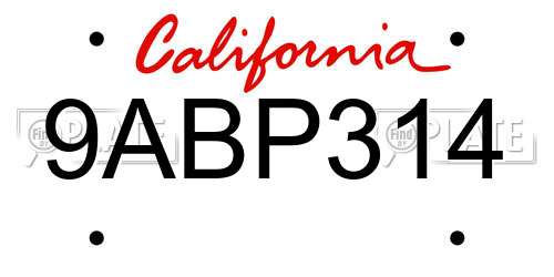 9ABP314 California License Plate