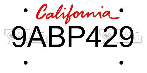 9ABP429 California License Plate