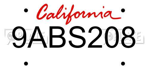9ABS208 California License Plate