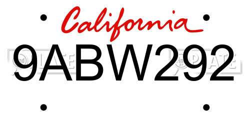 9ABW292 California License Plate