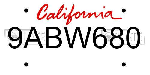 9ABW680 California License Plate