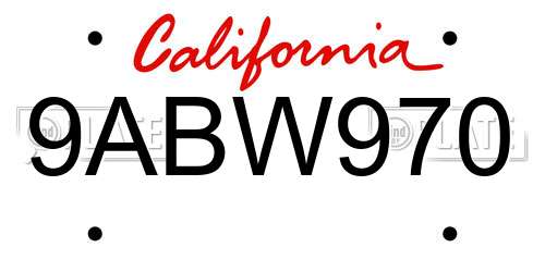 9ABW970 California License Plate