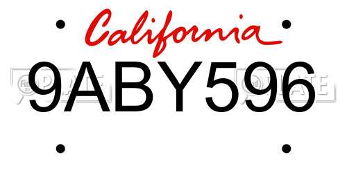 9ABY596 California License Plate