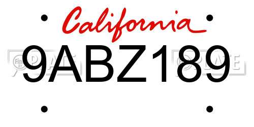 9ABZ189 California License Plate
