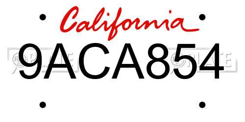 9ACA854 California License Plate