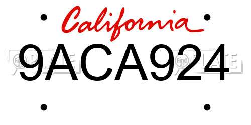 9ACA924 California License Plate