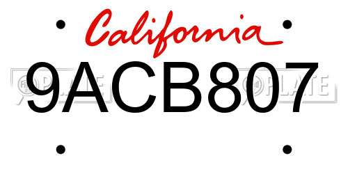 9ACB807 California License Plate
