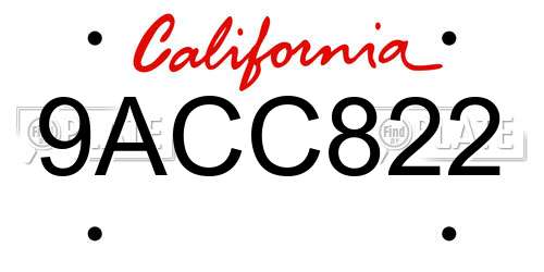 9ACC822 California License Plate