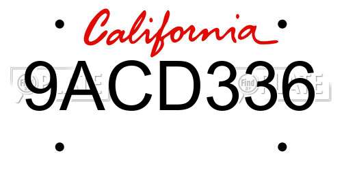 9ACD336 California License Plate