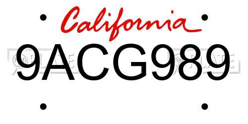 9ACG989 California License Plate