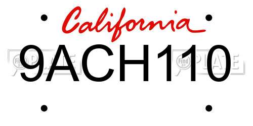 9ACH110 California License Plate
