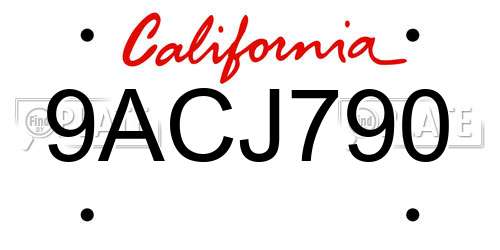 9ACJ790 California License Plate