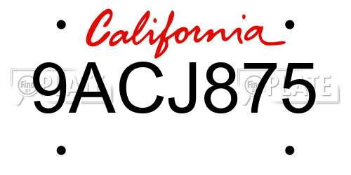 9ACJ875 California License Plate