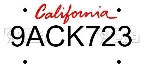 9ACK723 California License Plate