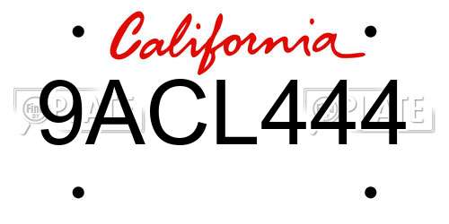 9ACL444 California License Plate