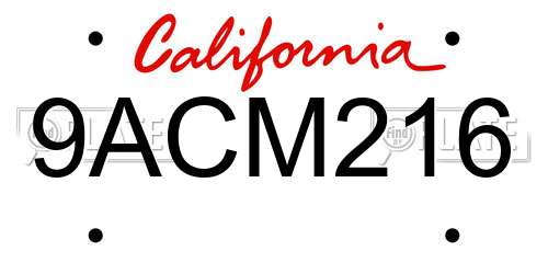 9ACM216 California License Plate