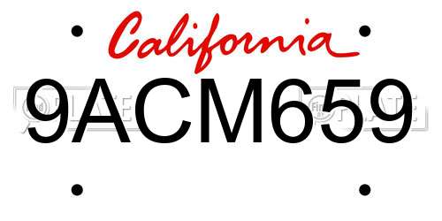 9ACM659 California License Plate