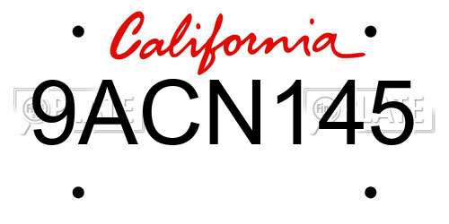 9ACN145 California License Plate