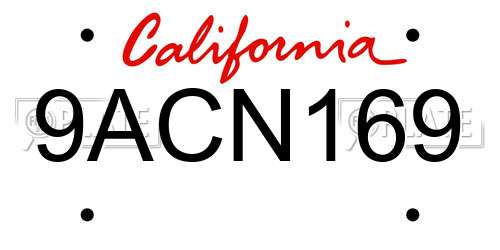 9ACN169 California License Plate