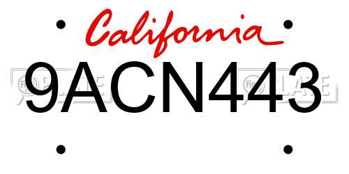 9ACN443 California License Plate