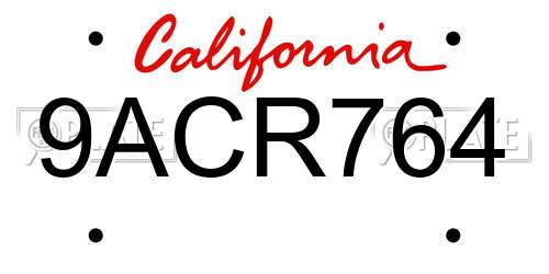 9ACR764 California License Plate