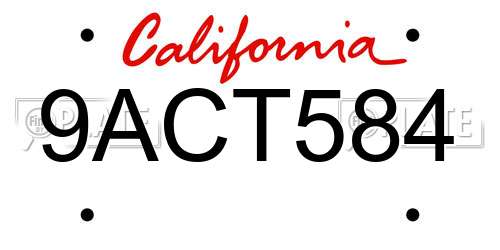 9ACT584 California License Plate