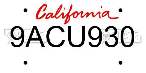 9ACU930 California License Plate