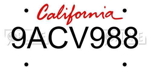 9ACV988 California License Plate
