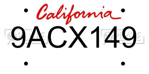 9ACX149 California License Plate