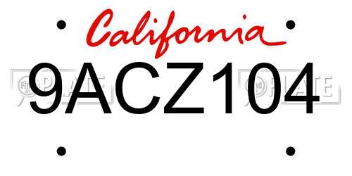 9ACZ104 California License Plate