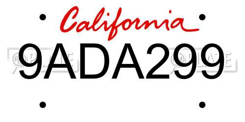 9ADA299 California License Plate