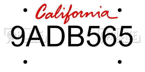9ADB565 California License Plate