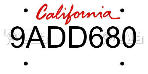 9ADD680 California License Plate