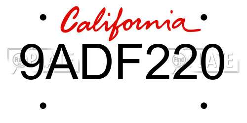 9ADF220 California License Plate