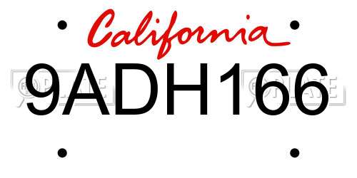 9ADH166 California License Plate