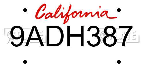 9ADH387 California License Plate