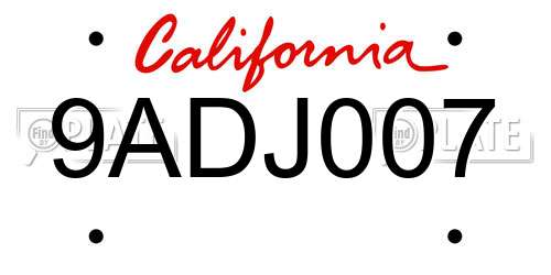 9ADJ007 California License Plate