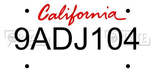 9ADJ104 California License Plate