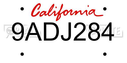 9ADJ284 California License Plate