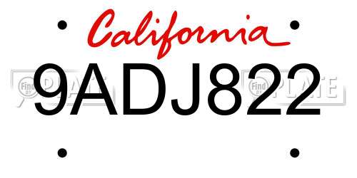 9ADJ822 California License Plate