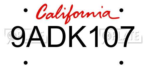 9ADK107 California License Plate