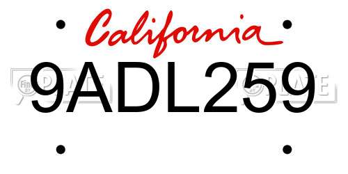 9ADL259 California License Plate