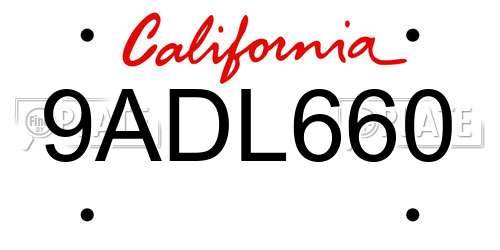 9ADL660 California License Plate