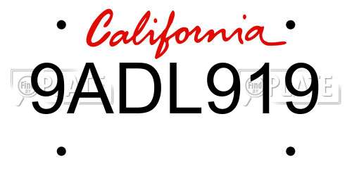 9ADL919 California License Plate